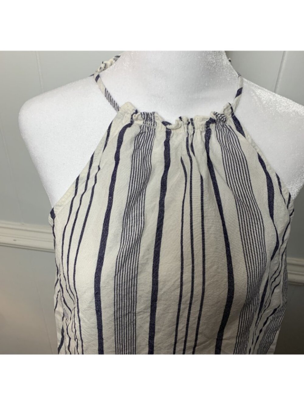 Loft Lightweight Linen Blend Blue And White Stripes Boho Vacation Beach Dress XS - Picture 6 of 11